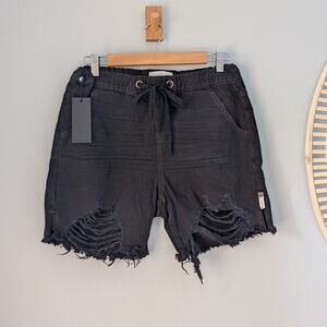 ONE TEASPOON High Waist Shabbie Denim Short Mid-Thigh Vulture Black Wash 26 NWT
